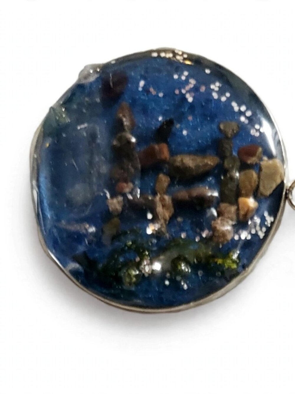 Inukshuk Pendant Necklace 1 Blue Sea Glass Handmade Newfoundland